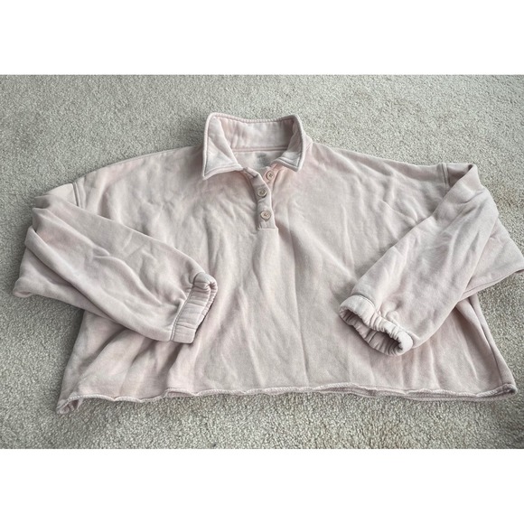 aerie Tops - Aerie Fleece-of-Mind Cropped Pink Y2K Preppy Polo Sweatshirt